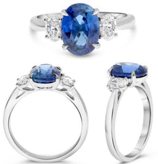 5.65CT DIAMOND & AAA SAPPHIRE PLATINUM 3D OVAL CLASSIC 3 STONE ENGAGEMENT RING