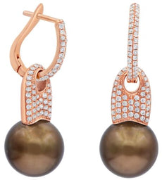 .60CT DIAMOND & AAA BROWN PEARL 14KT ROSE GOLD 3D LOVE KNOT FUN HANGING EARRINGS