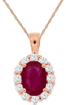 1.20CT DIAMOND & AAA RUBY 14KT ROSE GOLD 3D OVAL & ROUND CLASSIC FLOWER PENDANT