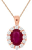 1.20CT DIAMOND & AAA RUBY 14KT ROSE GOLD 3D OVAL & ROUND CLASSIC FLOWER PENDANT