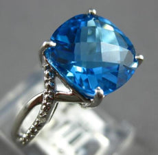 3.56CT DIAMOND & AAA BLUE TOPAZ 14KT WHITE GOLD 3D CUSHION & ROUND INFINITY RING