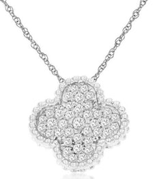 ESTATE .18CT DIAMOND 14KT WHITE GOLD 3D CLASSIC 4 CLOVER FLOWER FLOATING PENDANT