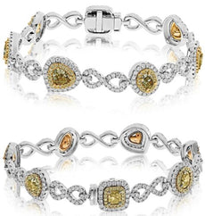 5.97CT WHITE & FANCY YELLOW DIAMOND 18K 2 TONE GOLD MULTI SHAPE & ROUND BRACELET