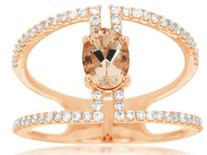 1.02CT DIAMOND & AAA MORGANITE 14KT ROSE GOLD OVAL & ROUND GEOMETRICAL FUN RING