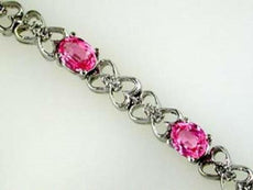 4.72CT DIAMOND & AAA PINK SAPPHIRE 14KT WHITE GOLD OVAL & ROUND TENNIS BRACELET