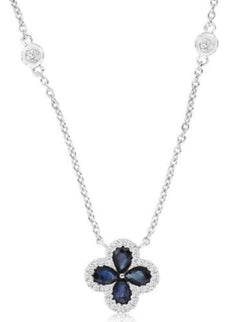 .80CT DIAMOND & AAA SAPPHIRE 14KT WHITE GOLD 3D ROUND & PEAR SHAPE LOVE NECKLACE