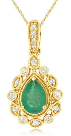 .80CT DIAMOND & AAA EMERALD 14KT YELLOW GOLD PEAR SHAPE & ROUND FLOATING PENDANT