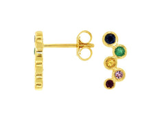 .34CT AAA MULTI COLOR SAPPHIRE 14KT YELLOW GOLD 3D ZIG ZAG FUN HANGING EARRINGS
