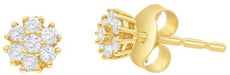 ESTATE .25CT DIAMOND 14KT YELLOW GOLD 3D ROUND CLASSIC FLOWER STUD EARRINGS