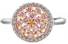 1.53CT WHITE & PINK DIAMOND 18K WHITE AND ROSE GOLD CLUSTER OVAL FLOWER FUN RING