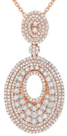 1.38CT DIAMOND 14KT ROSE GOLD MULTI ROW DOUBLE OVAL FLORAL LOVE FLOATING PENDANT