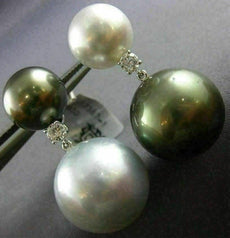 ESTATE LARGE .28CT AAA TAHITIAN & SOUTH SEA PEARL 18KT WHITE GOLD LOVE EARRINGS