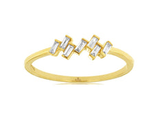 ESTATE .10CT DIAMOND 14KT YELLOW GOLD BAGUETTE 7 STONE DIAGONAL CHANNEL FUN RING
