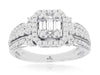 .85CT DIAMOND 14K WHITE GOLD 3D ROUND & BAGUETTE CLUSTER SQUARE ANNIVERSARY RING