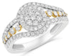 ESTATE .90CT DIAMOND 18KT 2 TONE GOLD 3D FLOWER DOUBLE SWIRL LOVE KNOT FUN RING