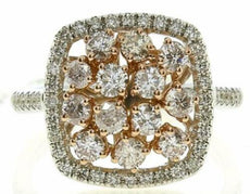 2.21CT WHITE & PINK DIAMOND 18K WHITE & ROSE GOLD ROUND CLUSTER SQUARE LOVE RING