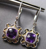 1.78CT DIAMOND & AAA AMETHYST 14KT 2 TONE GOLD SQUARE LEVERBACK HANGING EARRINGS