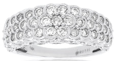 1.0CT DIAMOND 14KT WHITE GOLD FLOWER MULTI ROW BEZEL MILGRAIN ANNIVERSARY RING