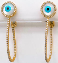 LARGE .71CT DIAMOND & AAA MOTHER OF PEARL 14K YELLOW GOLD 3D INSIDE OUT EARRINGS