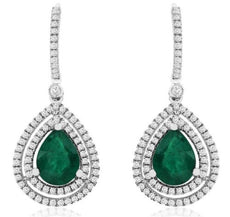 4.05CT DIAMOND & AAA EMERALD 14KT WHITE GOLD 3D HALO LEVERBACK HANGING EARRINGS