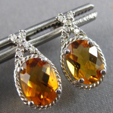 2.26CT DIAMOND & AAA CITRINE 14KT WHITE GOLD OVAL & ROUND LOVE HANGING EARRINGS