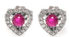 .14CT DIAMOND & AAA RUBY 18KT WHITE GOLD ROUND HEART SHAPE CLASSIC STUD EARRINGS