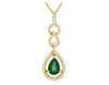 .84CT DIAMOND & AAA EMERALD 14K YELLOW GOLD ROUND & PEAR SHAPE LOVE KNOT PENDANT