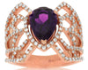 2.09CT DIAMOND & AAA AMETHYST 14KT ROSE GOLD PEAR SHAPE OPEN FILIGREE FUN RING