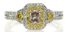 .83CT WHITE PINK & FANCY YELLOW DIAMOND 18KT TRI COLOR GOLD HALO ENGAGEMENT RING