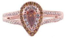 .59CT WHITE PINK & FANCY YELLOW DIAMOND 18K ROSE GOLD PEAR SHAPE ENGAGEMENT RING