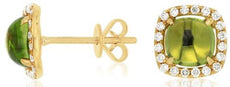 2.55CT DIAMOND & AAA PERIDOT 14KT YELLOW GOLD 3D CUSHION & ROUND SQUARE EARRINGS