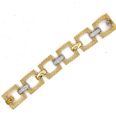 1.42CT DIAMOND 18KT WHITE & YELLOW GOLD CLASSIC SQUARE LINK FUN TENNIS BRACELET