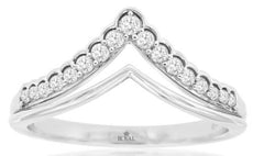 .20CT DIAMOND 14KT WHITE GOLD 3D ROUND DOIUBLE V SHAPE SHARED PRONG CROWN RING