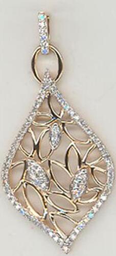 .34CT DIAMOND 14K YELLOW GOLD 3D MULTI LEAF TEAR DROP LOVE KNOT FLOATING PENDANT