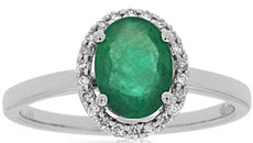 1.22CT DIAMOND & AAA EMERALD 14KT WHITE GOLD OVAL & ROUND HALO ENGAGEMENT RING
