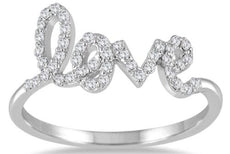 ESTATE .20CT DIAMOND 14K WHITE GOLD 3D CLASSIC ROUND SCRIPT LOVE RING