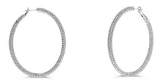LARGE 5.75CT DIAMOND 18KT WHITE GOLD 3D 3 ROW INSIDE OUT HOOP HANGING EARRINGS