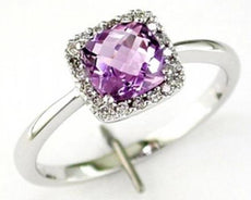 1.0CT DIAMOND & AAA AMETHYST 14K WHITE GOLD CUSHION & ROUND SQUARE HALO FUN RING