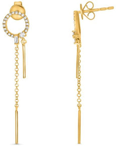.21CT DIAMOND 14KT YELLOW GOLD ROUND & BAGUETTE CIRCLE OF LIFE HANGING EARRINGS