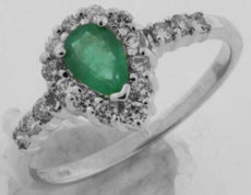 .78CT DIAMOND & AAA EMERALD 14KT WHITE GOLD PEAR SHAPE HALO FRIENDSHIP LOVE RING
