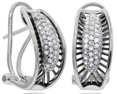 .47CT DIAMOND 14KT WHITE & BLACK GOLD 3D ROUND MULTI ROW PAVE HANGING EARRINGS