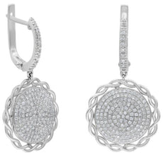 1.12CT DIAMOND 14KT WHITE GOLD 3D ROUND PAVE CIRCULAR INFINITY HANGING EARRINGS