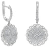 1.12CT DIAMOND 14KT WHITE GOLD 3D ROUND PAVE CIRCULAR INFINITY HANGING EARRINGS