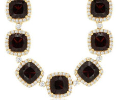 109.5CT DIAMOND & AAA GARNET 14KT YELLOW GOLD 3D CUSHION & ROUND SQUARE NECKLACE
