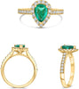 1.02CT DIAMOND & AAA EMERALD 18KT YELLOW GOLD PEAR SHAPE & ROUND ENGAGEMENT RING
