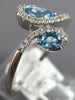.81CT DIAMOND & AAA BLUE TOPAZ 14KT WHITE GOLD 3D PEAR SHAPE & ROUND LOVE RING