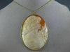 ANTIQUE EXTRA LARGE 14KT YELLOW GOLD HANDCRAFTED FILIGREE LADY CAMEO PIN PENDANT