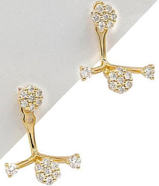 .46CT DIAMOND 14KT YELLOW GOLD 3D DOUBLE FLOWER INVISIBLE FUN HANGING EARRINGS