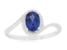 .98CT DIAMOND & AAA TANZANITE 14KT WHITE GOLD OVAL & ROUND HALO ENGAGEMENT RING