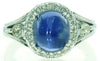 ESTATE 4.15CT DIAMOND & AAA SAPPHIRE 18KT WHITE GOLD OVAL & ROUND CABACHON RING